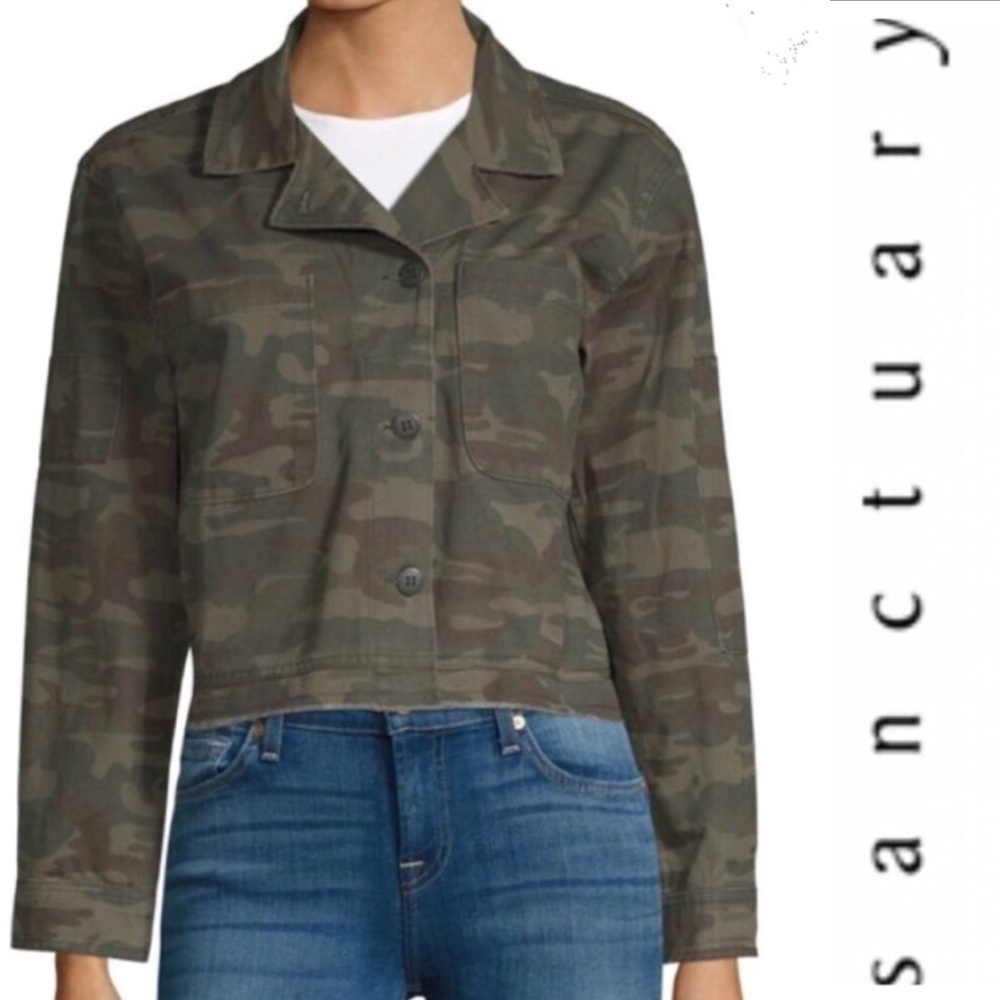 Sanctuary Camouflage Button Up Crop Jacket